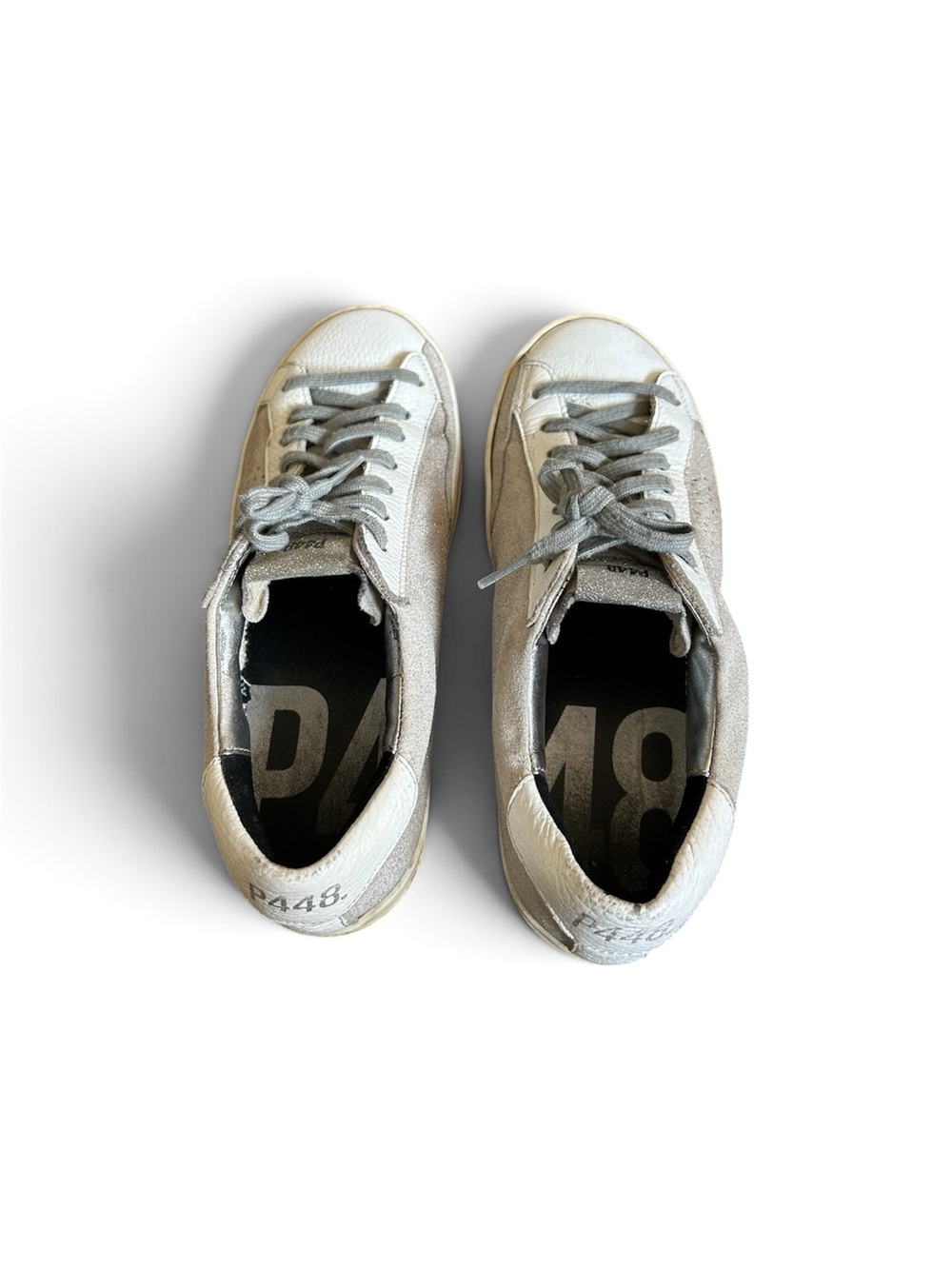P448 Kids Silver and White Lace-Up Sneakers
